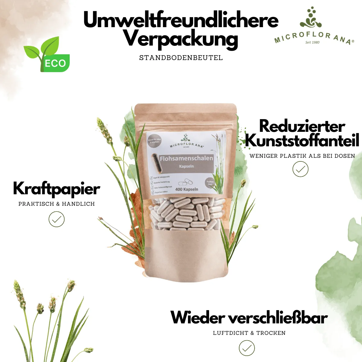 Flohsamenschalen Kapseln umweltfreundlichere Verpackung